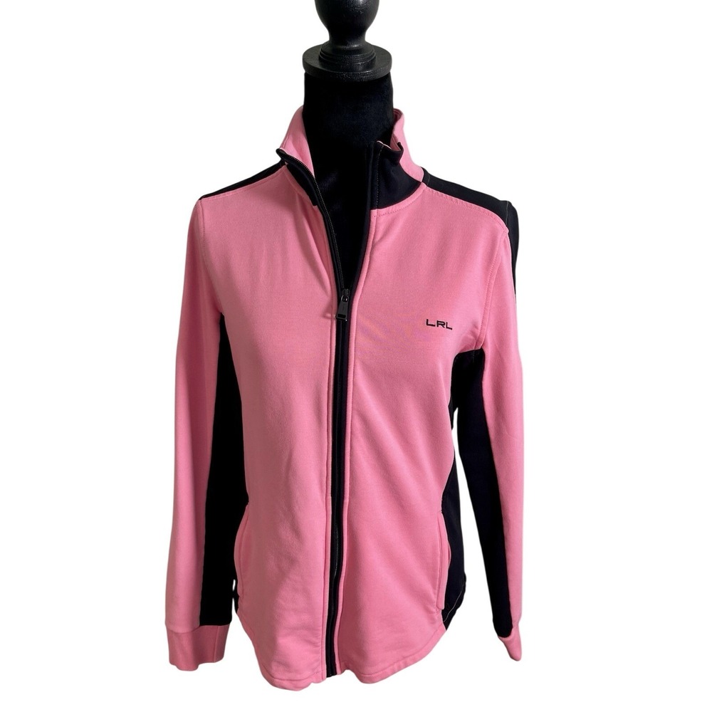 Lauren‎ Ralph Lauren Womens Pink Black Colorblock Full Zip Jacket Size M Stretch